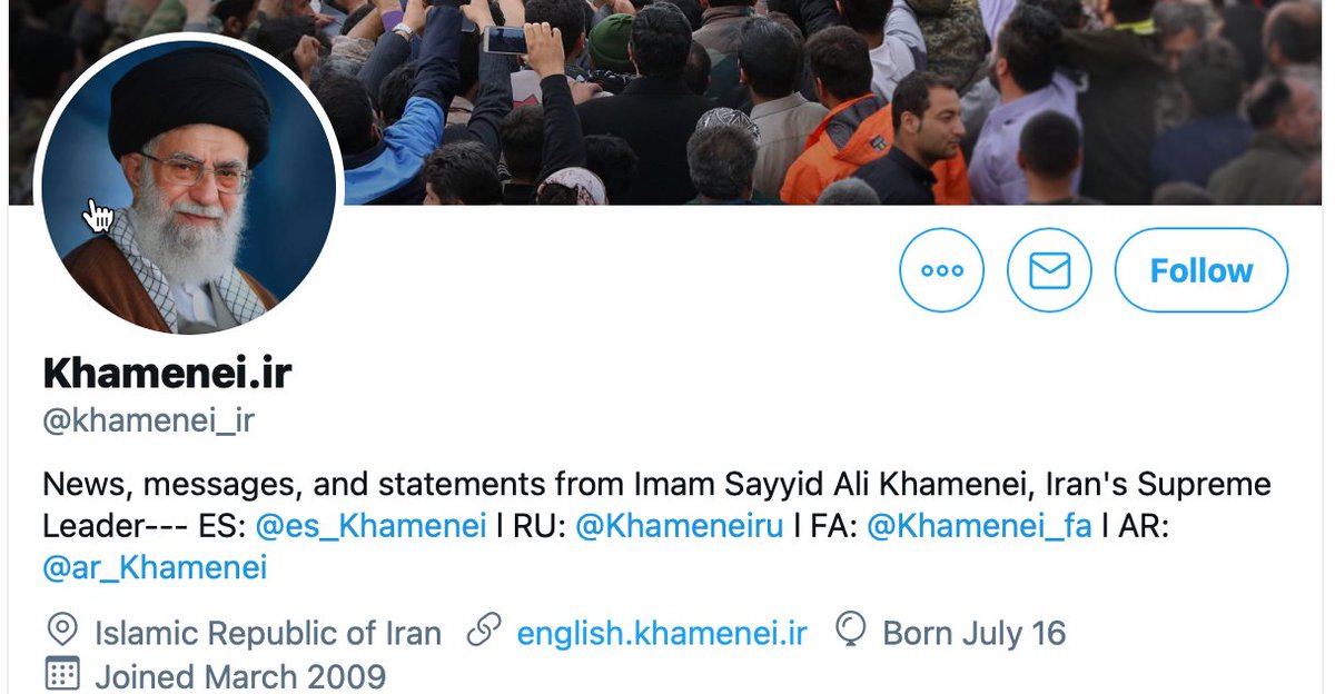 First stop: Iran. In Spanish, Russian, Farsi and Arabic, this account of The Supreme Leader says things that are provocative. Run this search for me please:  https://twitter.com/search?q=from%3Akhamenei_ir%20%23jihad&src=typed_query Yup, the guy is full of  #jihad The struggle to free  #Palestine is  #jihad in the way of God (12/.)