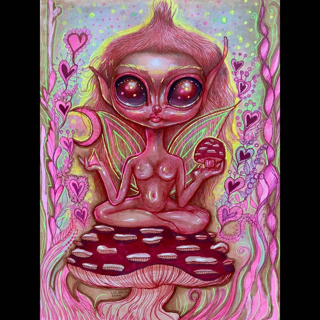 BeautifulBzarre's tweet photo. Feeling all sorts of zen with this adorable little "shroom fairy" by @opalunicorn1! So imaginative and I love Laura's vibrant use of color.
...
#beautifulbizarre #opalunicorn #lowbrowart #popsurrealism #mixedmedia #copicmarkers #micronpens #fairy https://t.co/Ki3R38CVpU