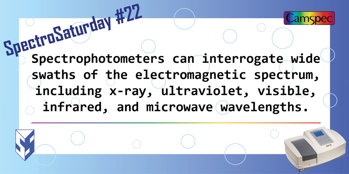 Cam_Spec's tweet photo. Spectrophotometry is most commonly applied to ultraviolet, visible, and infrared radiation.
#SpectroSaturday 👈Click to see more tips, tricks and facts!
#science #innovation #physics #chemistry #biology #technology #spectrophotometer #spectrometer #analysis #research #spectros https://t.co/lT0tKDKgdP