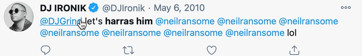 Twitter rule: You may not engage in the targeted harassment of someone, or incite other people to do soMeanwhile (verified users): (18/24)