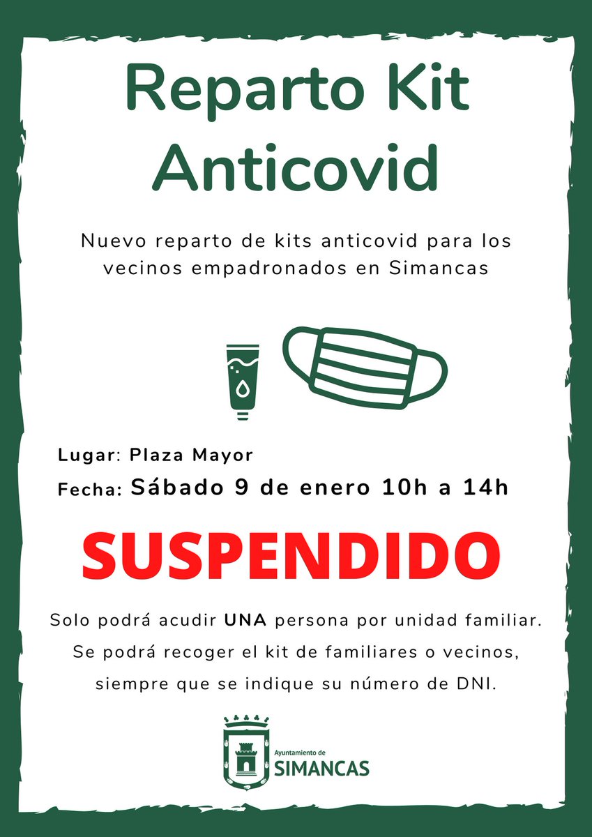 AytoSimancas's tweet photo. ⚠️ Debido al temporal de viento y nieve, el reparto previsto para hoy, queda suspendido hasta nuevo aviso ❄️❄️

Siguiendo las instrucciones de Protección Civil, se recomienda no salir de casa 🏠 

¡Gracias por vuestra colaboración! https://t.co/HFYRItn0HE