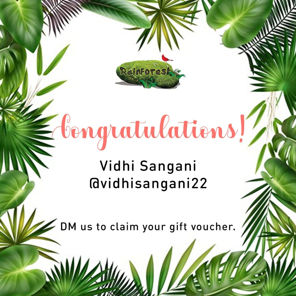 Congratulations @vidhisangani22 for winning the contest dated 29th December, 2020! 🎉🎊
Kindly DM us to receive your gift voucher. Hope you enjoy your meal with your loved one! 
Thank you all for participating and stay tuned for all the surprises this year has in store for you!