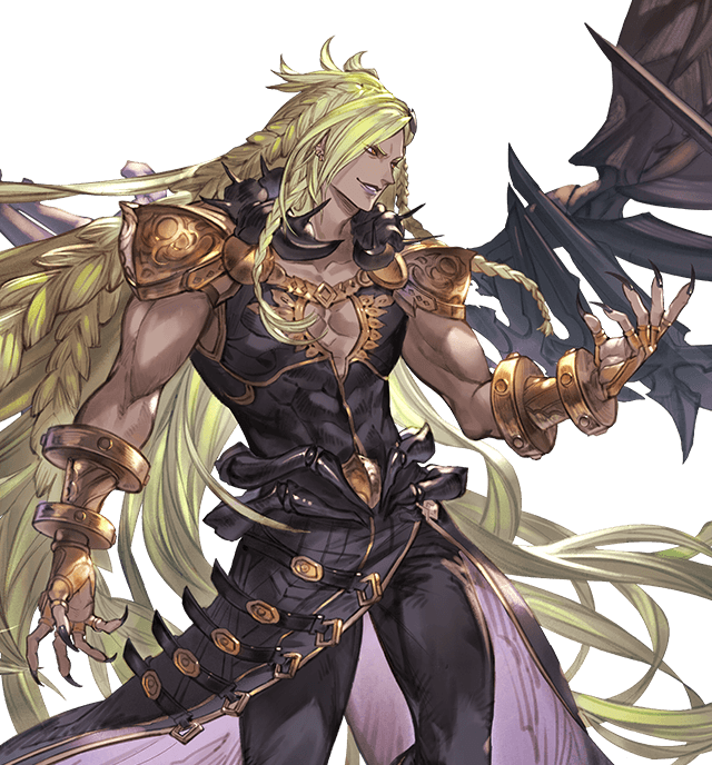 For a long while, Bubs would remain the "Hooded Figure" building up to his appearance in Granblue Versus as the main antagonist and eventually his raid, "Long Live The King". In these iterations, the hood is finally removed and his design steps up in its granduer.
