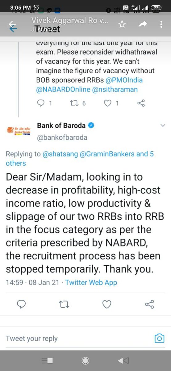 Subeshmishra95's tweet photo. It's really disappointing after the entire process of recruitment has been completed and we were waiting for the final results,Bob has directed their sponsored RRBs to withdraw their vacancies,which is totally unfair. Retweet #justiceforRRB9 #Bankofbaroda #bringbackvacanciesBOB. https://t.co/SN6xcbrnmY