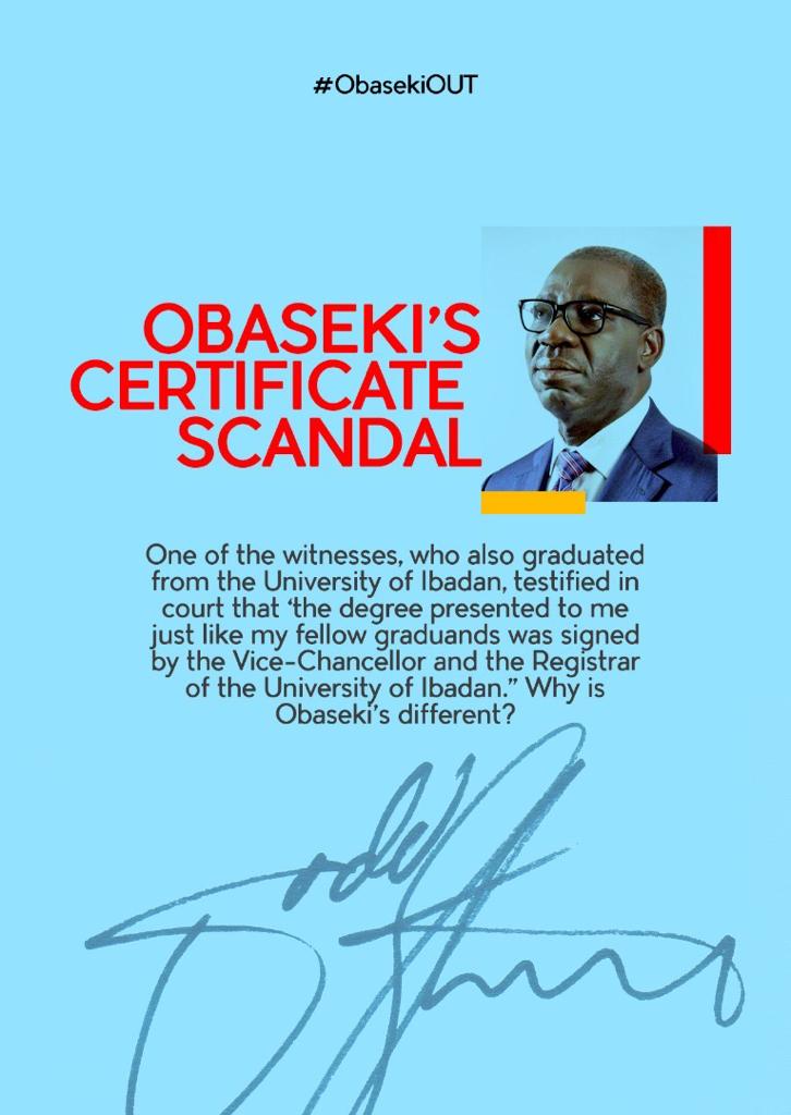 d_ovie's tweet photo. One of the witnesses, who also graduated from the University of Ibadan, testified in court that ‘the degree presented to me just like my fellow graduands was signed by the Vice-Chancellor and the Registrar of the University of Ibadan.” Why is Obaseki’s different? #ObasekiOUT https://t.co/NWczaCFdom