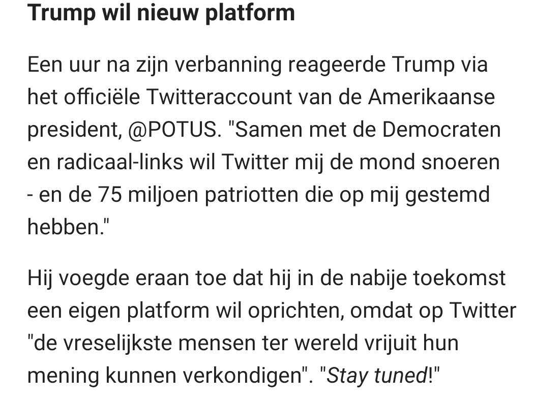 GrootenSimon's tweet photo. Trump op Twitter is niet meer. Trump wil een eigen platform, want Twitter is voor vreselijke mensen. Is het vandaag ironiedag?
#TrumpBanned #DonaldTrump #ironiedag https://t.co/ppFM0OsUzK