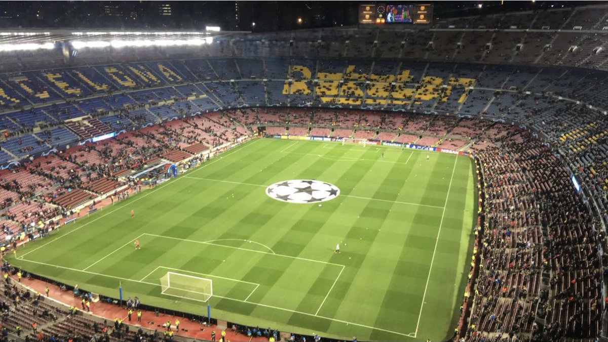 The Camp Nou on our Champions League run. Shame that ‘mes que un club’ doesn’t extend to making it any way reasonable for away fans - 5 miles up in the sky behind scratched, translucent perspex which practically soundproofs you from the rest of the stadium. Good result though