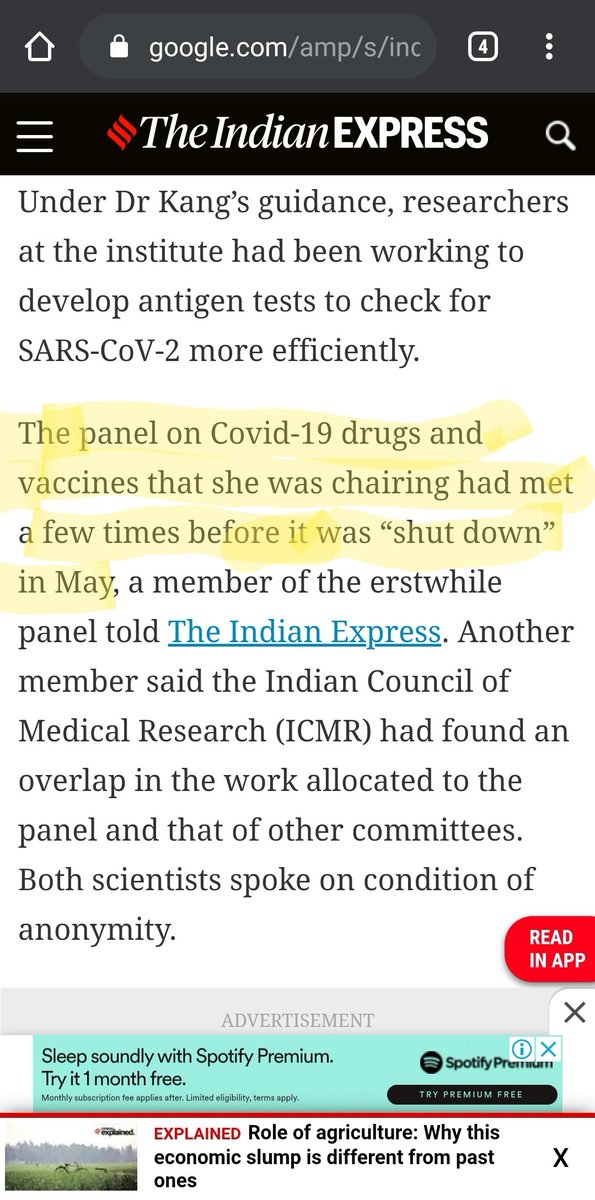 Now if you dig deeper you will realise why she is behaving disgruntled like Tavleen Singh.She was heading a research group to develop antigen test for COVID funded by govt. Looks like the committee only met a few times. So it was disbanded by govt.