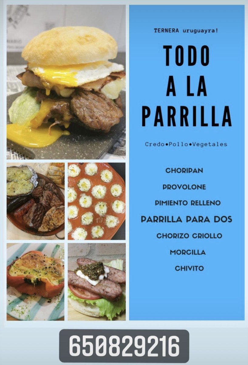 Las mejores Pizzas 🍕 
Ensaladas 🥗 SANAS Y RICAS 
Nuestra Parrilla 🔝

Te lo llevamos a casa 🏠 
Hasta las 23hs  📞650829216