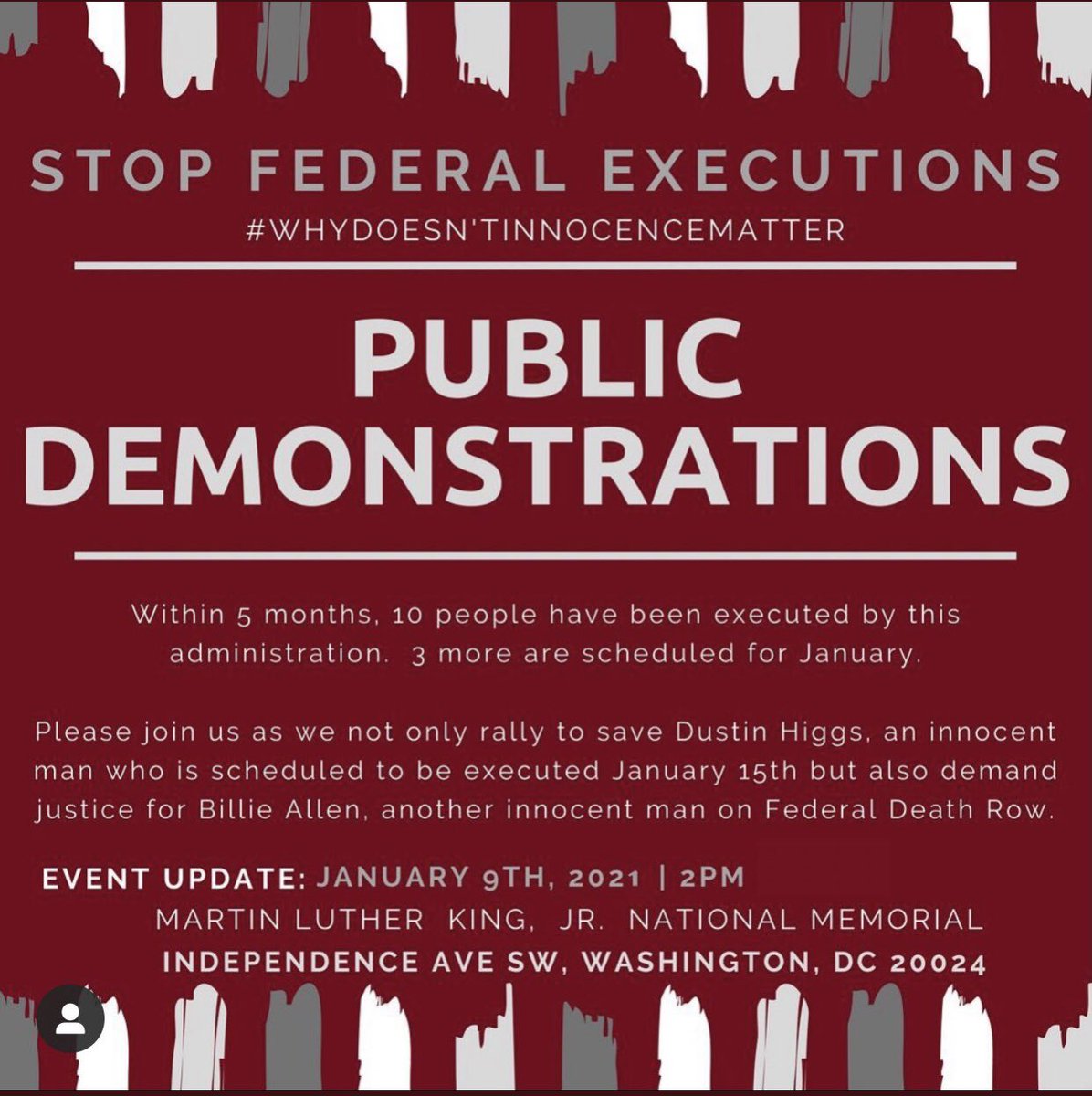 FreeRodneyReed's tweet photo. 📣Rally TODAY at 2 PM EST at the Martin Luther King National Memorial in #DC #SaveDustinHiggs @BringRodneyHome @freebilliealle1 #FreeRodneyReed #AbolishTheDeathPenalty #Innocent #BLM #WearAMask https://t.co/tGEfbFA5gL