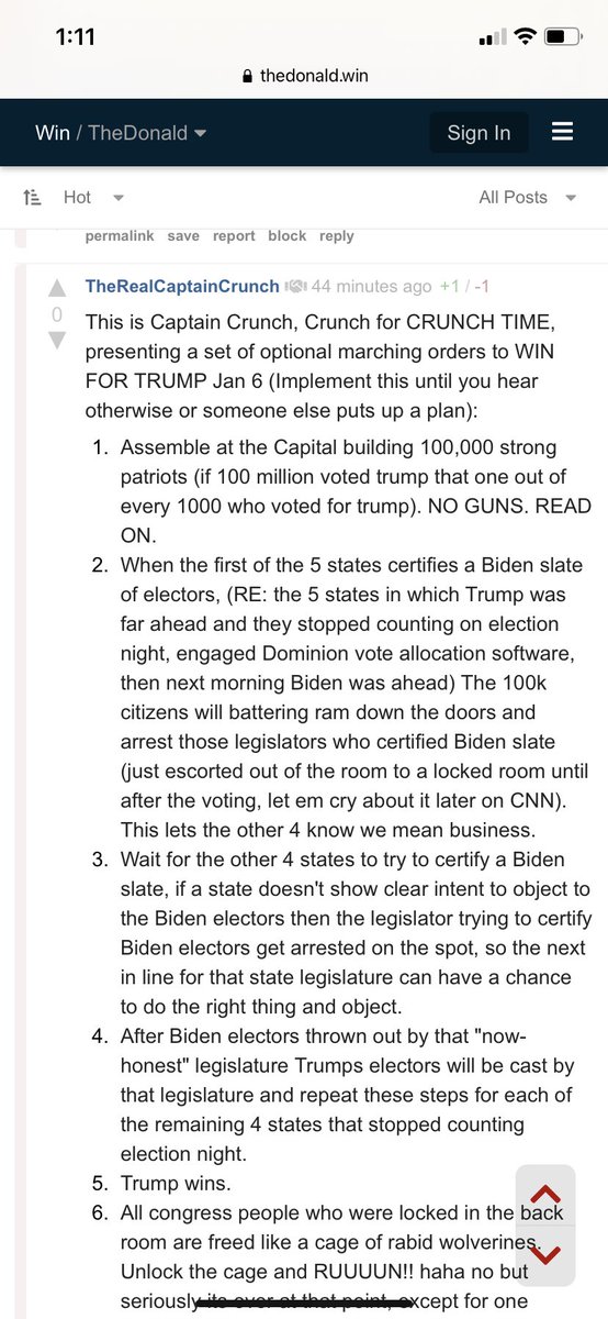 A few other screenshots of interest. One is a breakdown, by the insurrectionists themselves, of some of the factions that would be present at the Trump rally. The other is an attempt to outline a coherent plan to force Trump to be certified the election winner.