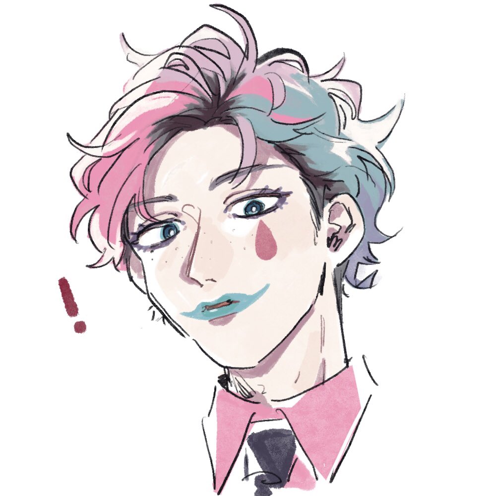 solo makeup blue lips necktie 1boy male focus pink hair  illustration images