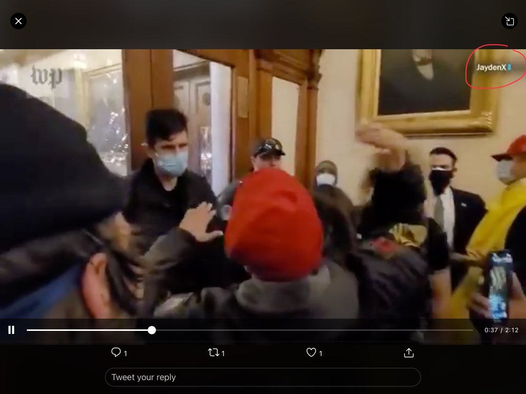 When events are put on a timeline, things make zero sense. Why would this first angry well prepared group storm the Capitol to STOP Pence. Oh here’s his watermark. Why was JaydenX in this group? How did he meet up with them?