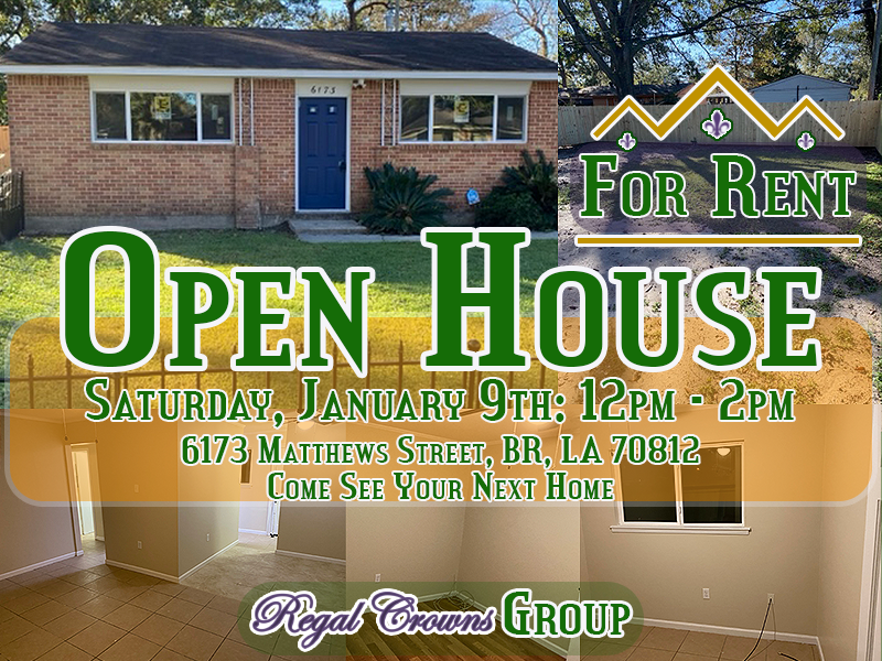 RegalCrowns's tweet photo. OPEN HOUSE - Saturday, January 9th from 12pm - 2pm. Come See YOUR Next HOME @ 6173 Matthews Street, 70812. Checkout this NEWLY Renovated Single Family Home in Baton Rouge, Louisiana 🏡 🏠🏡 available For Rent NOW!!! Let US put your family in a HOME. https://t.co/YXONuS4Fh2 https://t.co/Q60qSKPkzg
