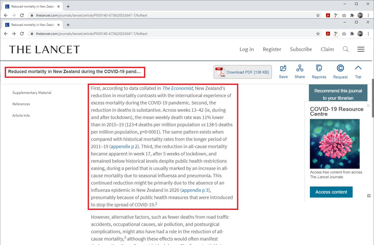 It was also apparent that non-COVID deaths during Nov + Dec were slightly lower than the 5 year range. Check the previous image to see that this was far less significant than the excess. Countries who locked down and had few COVID deaths saw similar - e.g. Australia and NZ. 4/10