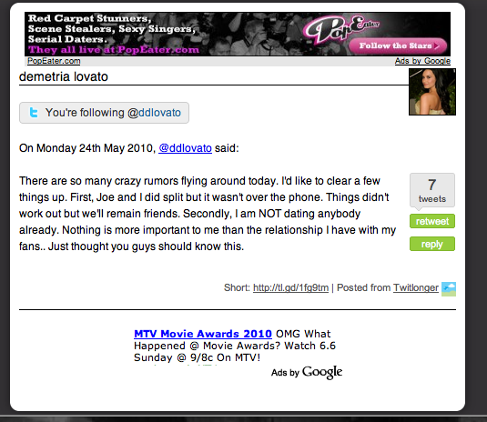 Things start going downhill for Jemi, despite them making it seem they were having fun together on stage. And no, despite all the rumors, they did NOT break up over the phone, as Demi declared in a tweet (2nd picture).