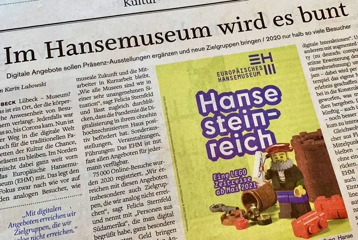 N_Birgmeier's tweet photo. Und das mediale Echo der gestrigen #Jahrespressekonferenz im Stormarner Tageblatt: Im @hansemuseum_eu wird es bunt - #Lego wirft seine Schatten voraus (ab 29. Mai 2021). https://t.co/wJXFy2ySFL