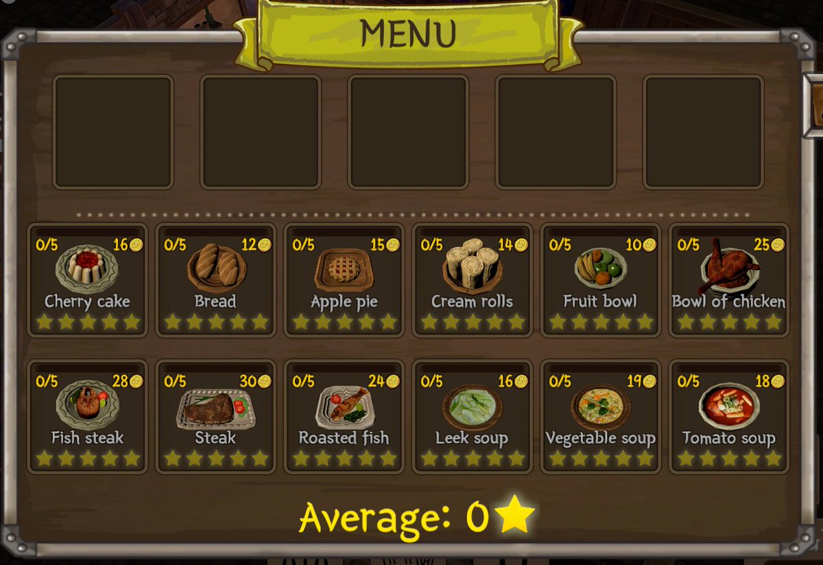 Menu with the food you can serve in #TavernMaster #ScreenshotSaturday #gamedev #indiedev #unity3d