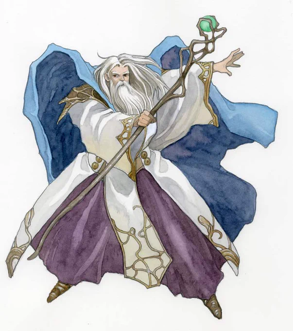 銀一郎先生と言えば「ヒゲの大佐」…
という訳でMonster Maker Resurrection(復活)の中からヒゲの魔術師Wizard(「名人・天才」の意味もあるらしい)Gandawolfガンダウルフの絵をアップしたいと思います。
#illustration #Watercolor #イラスト #水彩画 #米田仁士 #モンスターメーカー 