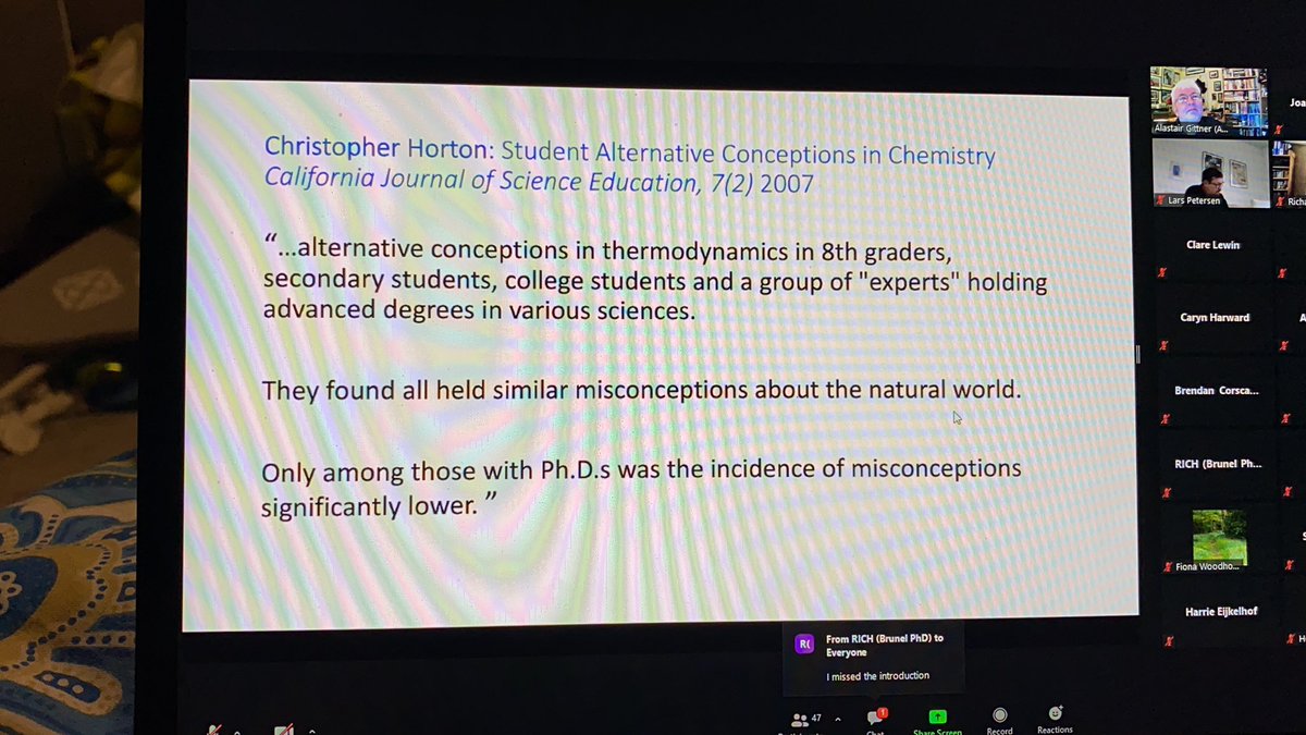 Listening to  @agittner this morning with Niki Kaiser discussing research into misconceptions. This is quite shocking - chemistry misconceptions taking root before 12 can still exist at 18!  #ASEConf2021