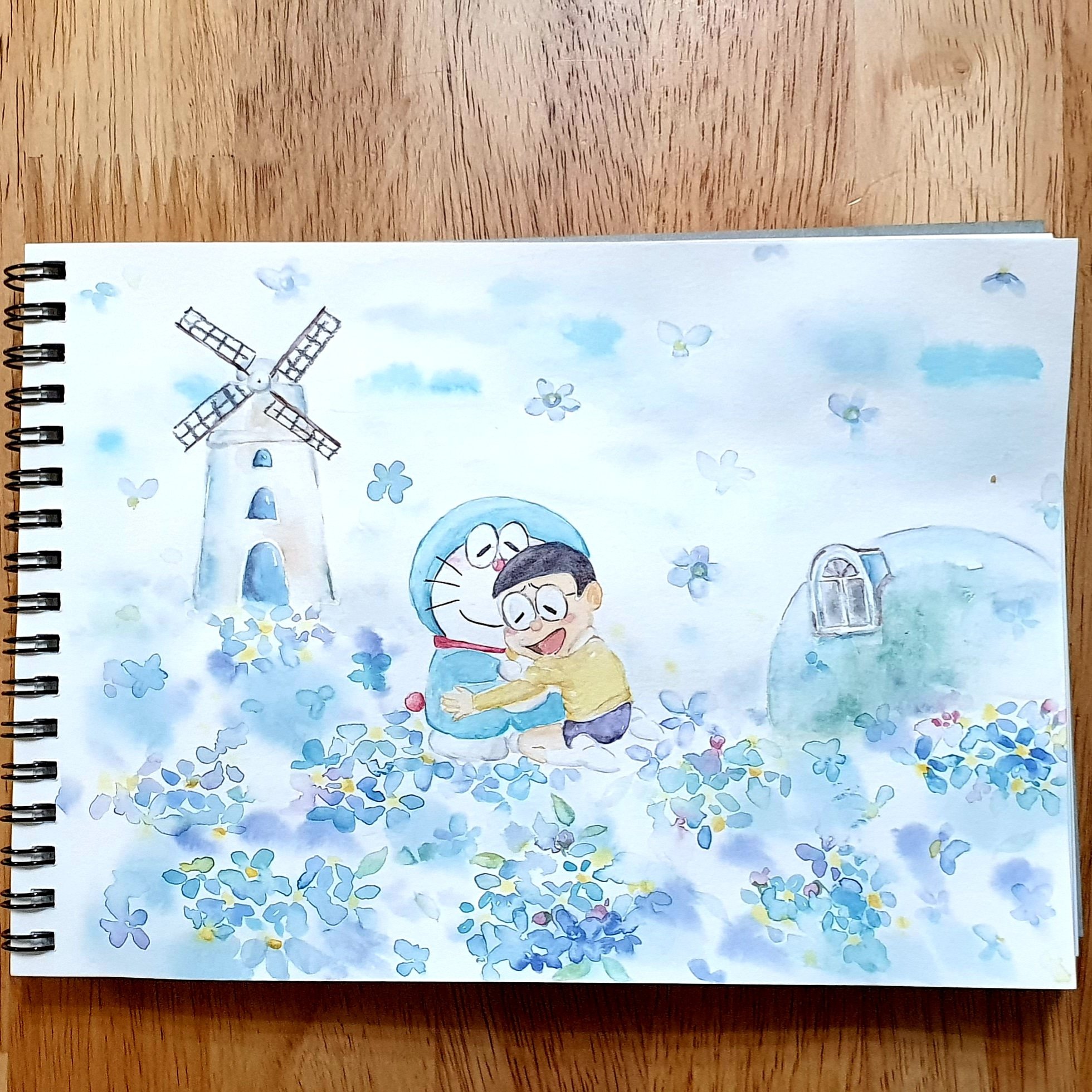 Athena 百歲之好一言為定forget Me Not Watercolor Watercolours Watercolorpainting Watercolorillustration 水彩画 水彩畫 水彩 插畫 Illustration Art 手繪 Drawing Draw Flowers Forgetmenot 哆啦a夢 ドラえもん 大雄 百歲之好一言為定資料
