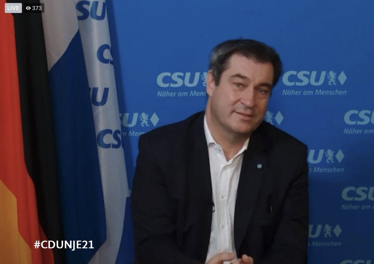 „Geht es NRW gut, geht es Deutschland gut...In NRW ist  nicht selbstverständlich,dass man Wahlen gewinnt...Wir beide lagen vor der Wahl zurück und haben im Schlussspurt gewonnen..Ich muss mal  Respekt zollen, wie gut NRW regiert wird“  -<a href="/Markus_Soeder/">Markus Söder</a> über <a href="/ArminLaschet/">Armin Laschet</a> #cdunje21