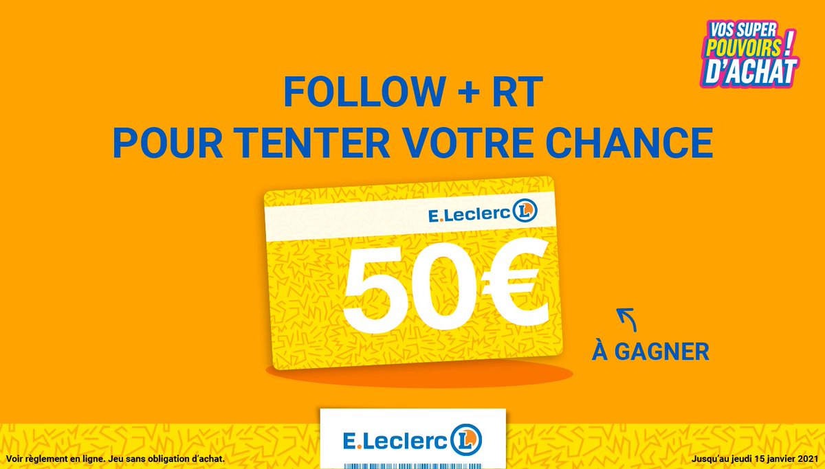 Leclerc's tweet image. Et si on commençait l'année 2021 ensemble ? Tentez de remporter, une e-carte cadeau de 50€ pour vous faire plaisir en ce début d'année : Follow + RT pour participer. 😉 fcld.ly/jeu-tw-e-carte… #Jeu #Concours