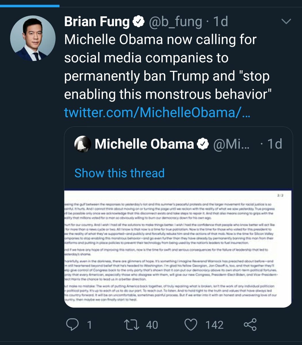 4. His interpretation of the 1st Amendment and RT of Michelle Obama.