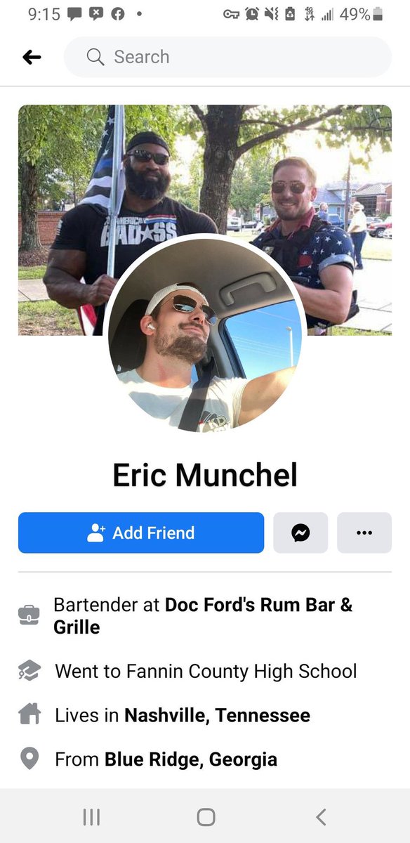 Eric Gavelek Muchel of Tennessee is the second flexcuff guy. You may recall him prancing over bars & chairs wearing camo. He was busted because he was interviewed on a live stream with his mother.
