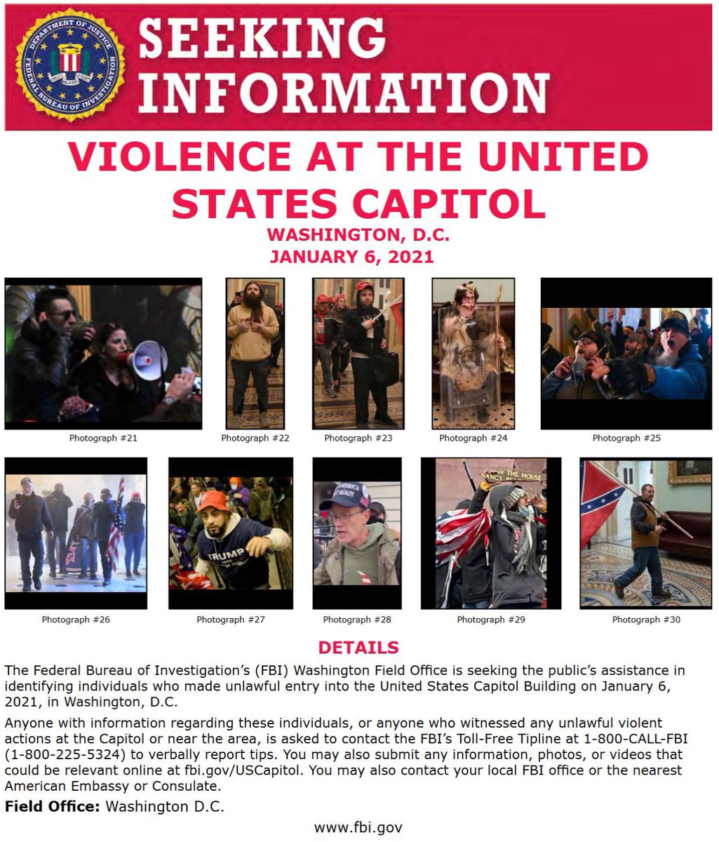 Let’s see who has been IDed, mostly by the good folks here with all sorts of backgrounds.Below pics of people still wanted by the FBI because we are better at this than Palantir, Intrepid & ClearAI combined. (Good job, Tweeple!)