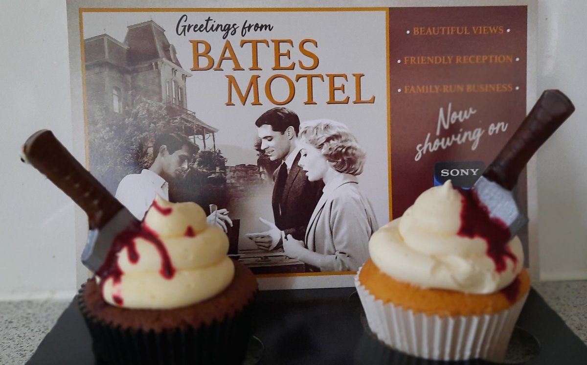 LoveHorror's tweet photo. We received a creepy cake delivery from the Bates Motel to celebrate @SonyMoviesUK screening of #Psycho. Thanks Norman! Sony Movies Classic is available on Freeview 51, Sky 319, Virgin 424 and Freesat 303. #SonyClassic https://t.co/edZ9PPuO3U