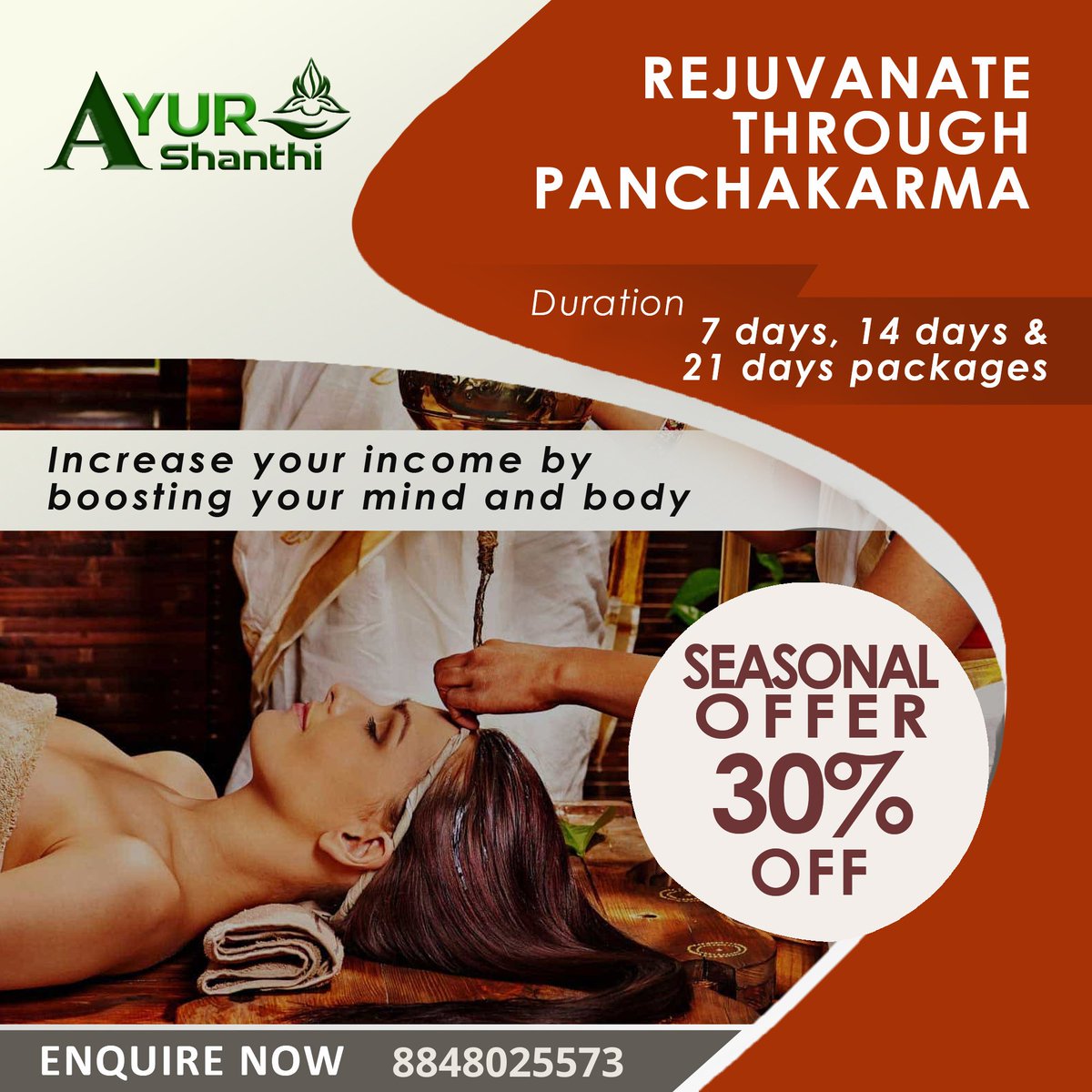 Increase your income by boosting your mind and Body with Ayurveda Rejuvanate through Panchakarma.

For More Information
Call Us : 8848025573
E-mail id : ayurshanthism@gmail.com
Website : ayurshanthi.com

#Ayurveda #Panchakarma #Kerala #Ayurshanthi #Treatment #India