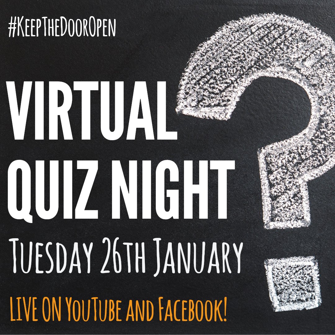 thedoorstroud's tweet photo. QUIZ NIGHT! Time to get your thinking caps on for this month's Virtual Quiz Night available LIVE on Facebook and Youtube get your FREE Tickets today at https://t.co/DMkJk0epcV #Quiz #Charity #Stroud #Birmingham #QuizNight #AtHome #StayHome https://t.co/K8YpbijVuT