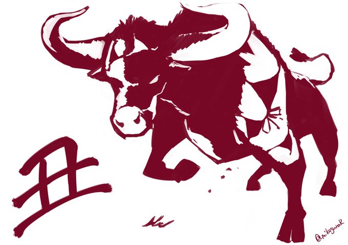 このあいだ牛柄ビキニを描いたのでビキニ柄の牛を描きました 