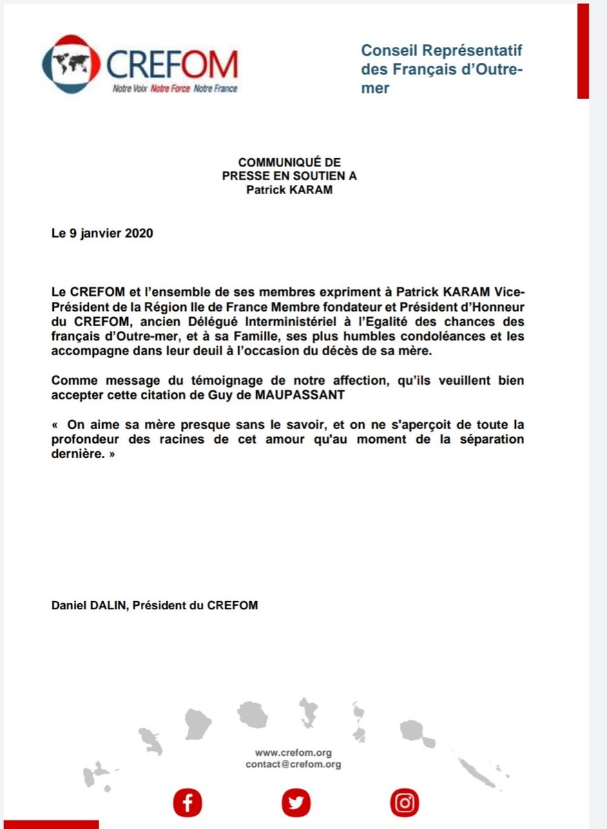 LE_CREFOM's tweet photo. Le CREFOM et ses membres présentent à @karampatrick ses condoléances.
#CREFOM #OUTREMER https://t.co/Z8EaEVc1yr