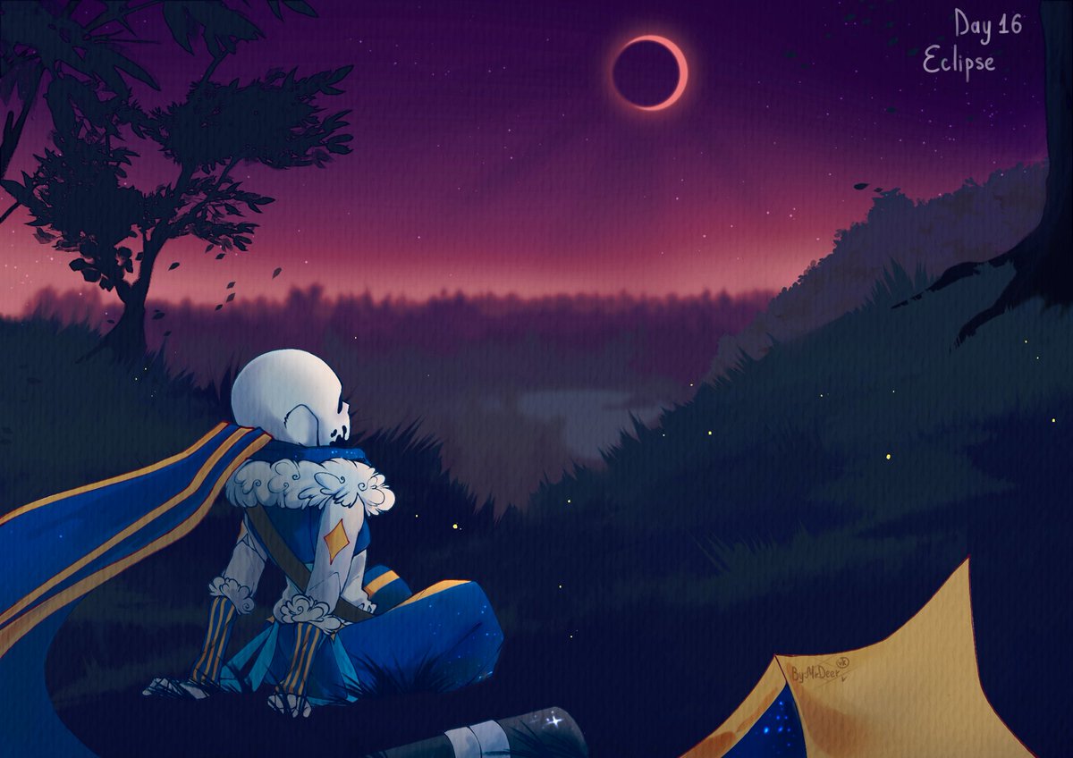areaPanDeer's tweet photo. INKtober 2020 (themes from 2019)🕯
Day 16 — «Eclipse».
Star Outer!Ink. looks up to the sky. I want to see him, but are there any eclipses at sunset?
@Rainfor17501920
#inktober2020 | #Inktober | #inksans | #undertale | #undertaleAU | #OuterInksans https://t.co/I9CWwl64Wl