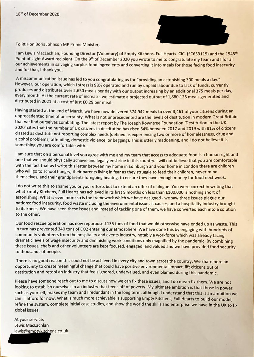 emptykitchens's tweet photo. One month ago we were given an award by @BorisJohnson for our efforts combating hunger and poverty in #edinburgh.

It was a nice thought, but is completely useless.

What we need is money and support, not meaningless plaudits full of errors.

So we wrote back and told him so. https://t.co/qdpi0NQMZT