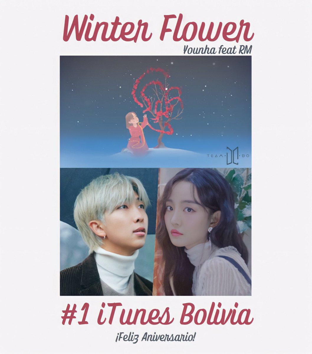 TEAMBO7_twt's tweet photo. iTunes Bolivia  🇧🇴

1. Winter Flower ❄️ 🥳

BoArmy🇧🇴 
Buenos días hemos hecho este proyecto sorpresa por el 1er Aniversario de Winter Flower colaboración de @younhaholic ft #RM 🎊 🥺 Gracias 💜

#1YearWithWinterFlower 
#BloomInWinterRm
#방탄소년단RM #남준 #Namjoon @BTS_twt https://t.co/8TG35SenIF