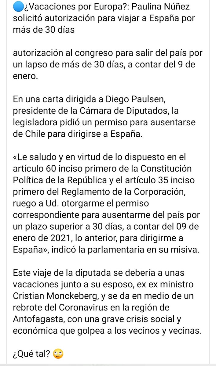julio_calama's tweet photo. Muy care raja esta @paulinanu
De vacaciones y aca en su distrito está la grande con la delincuencia, el covid y muchas otras necesidades más, y quiere ser Senadora la patúa 
NO TE QUEREMOS EN CALAMA 

#Zorronavirus
#CENSURA https://t.co/eZyG54Kbbb