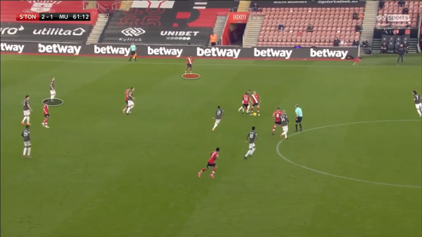 Here is an example of this.Telles has a narrow position but as soon as the ball looks like it's going to be played into the wide area; he springs into a sprint towards the wing. This allows him to head the ball out for a throw-in before the ball reaches its target.