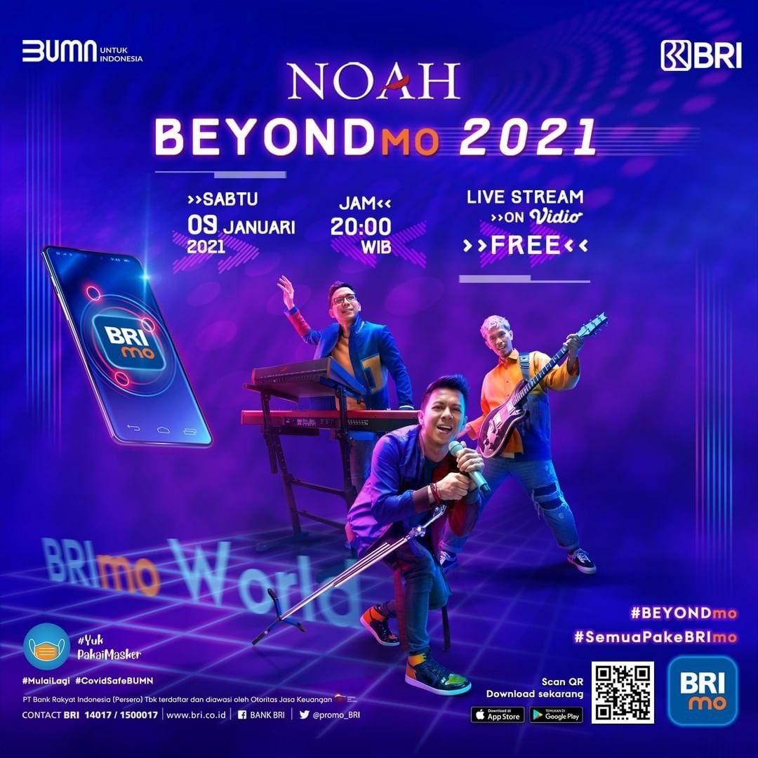 Malam ini pukul 20.00 WIB Live stream on <a href="/vidio/">Vidio</a> Gratis! NOAH BeyondMo #SemuaPakeBriMo <a href="/BANKBRI_ID/">BANK BRI</a> konser pertama di Indonesia dengan Unreal Engine with <a href="/upieguava/">upie guava</a> x <a href="/NOAH_ID/">NOAH</a> <a href="/R_besar/">Ariel Noah</a> <a href="/Loekman_Guitar/">Loekman Hakim</a> <a href="/DorfelDave/">David Albert</a>