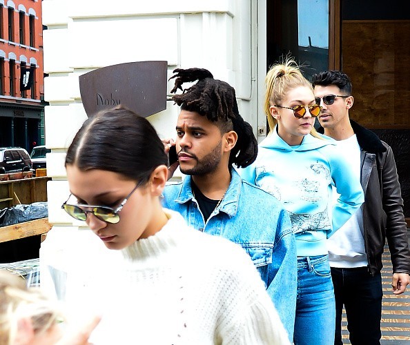 Joe and Gigi (GiJoe) out and about in New York City with Gigi’s mom (1st picture) and Bella Hadid and Abel (The Weeknd).