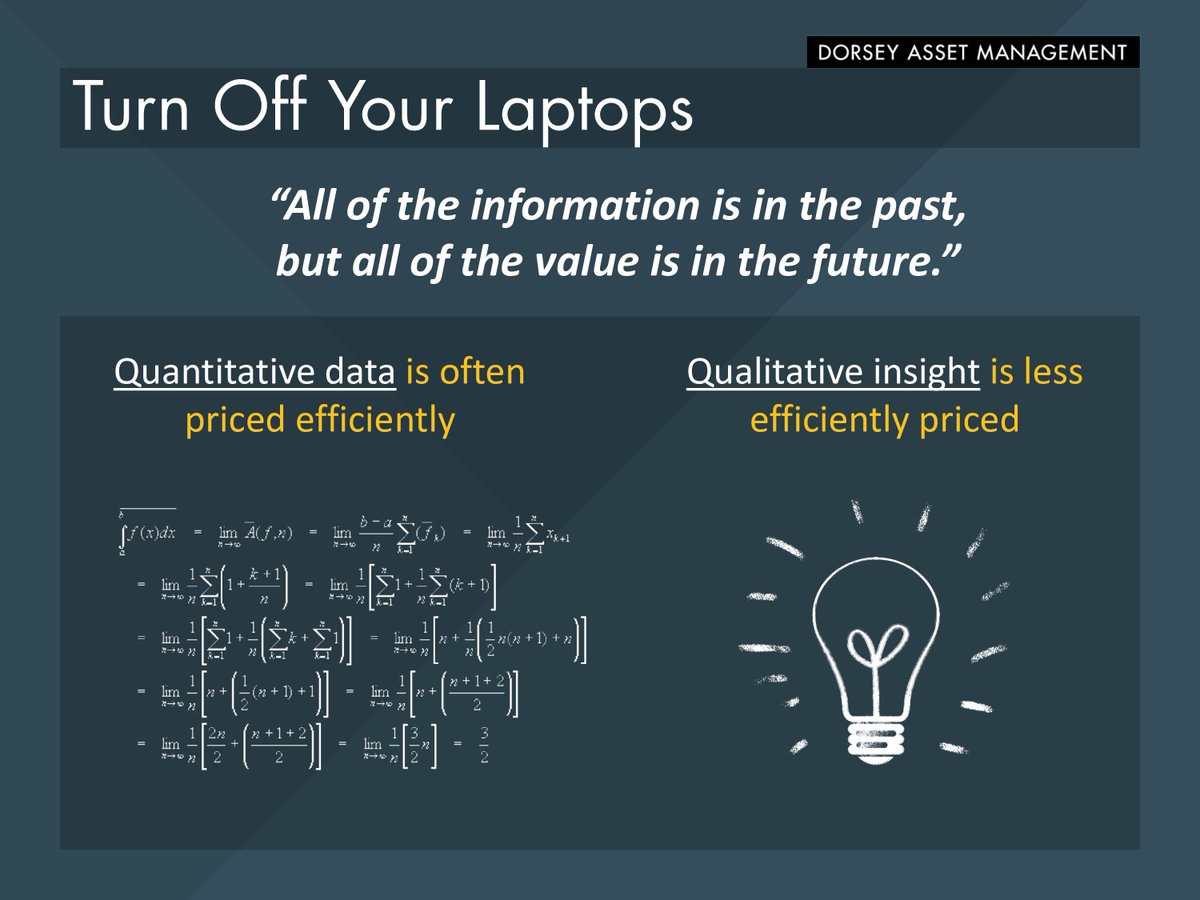 “All of the information is in the past,but all of the value is in the future.”Dis. Presentation is made by Dorsey Asset Management  @dmuthuk  @Vivek_Investor  @Stocksfanatic  @unseenvalue  @VJ_Rabindranath Tagging for reach 