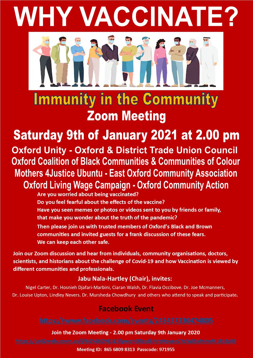 oxfordblm's tweet photo. Oxford Unity

2:00 PM today

Topic: WHY VACCINATE ? Zoom Meeting
Time: Jan 9, 2021 14:00 London

Join Zoom Meeting
https://t.co/QVsUfDIXoG

Meeting ID: 865 6809 8313
Passcode: 971955

FACEBOOK EVENT 
https://t.co/CHPH0jrGvQ https://t.co/Tre2wG2dsq