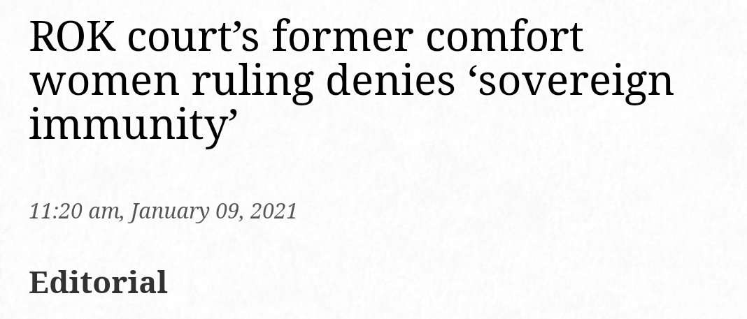 Yomiuri Shimbun also objects to the ruling from the perspectives of international law, the effect it will have on bilateral ties, the 2015 accord, and "efforts" made by the Japanese government to solve the "comfort women" issue.  https://the-japan-news.com/news/article/0007054096