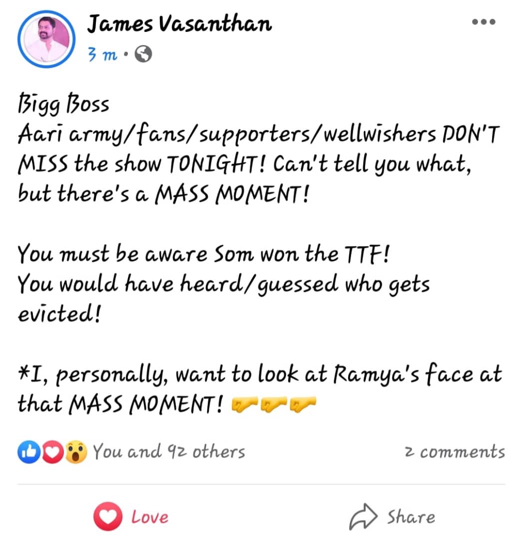 BigBossTamilSE5's tweet photo. @vijaytelevision Why we call him #Aari PR team.. look at the way heโs putting up his words against #Ramya . This is a man who got arrested twice of misbehaving with a girl
So itโs obvious we canโt expect anything good from this PR tream member
Shame๐ฑ
#BigBoss4Tamil #BiggBossTamil4 #AariBots https://t.co/CCFsCKWL85