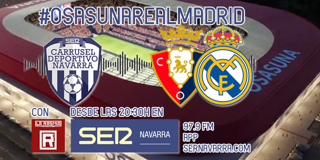 CarruselNavarra's tweet photo. #Osasuna is coming!
#OsasunaRealMadrid desde las 20:30 en @SERnavarra con #LaBandaPasionalOrganizadaRojilla, @JaviLaquidain, @MikelNavarro_, @Idelascoiti, @LaRasmiaPodcast, mucho del #Boni, de #Barricada... ¡y tú rojill@!
#CarruselContraLosElementos #ylanieve Goazen gorritxoak! https://t.co/kGlRAUAkPG