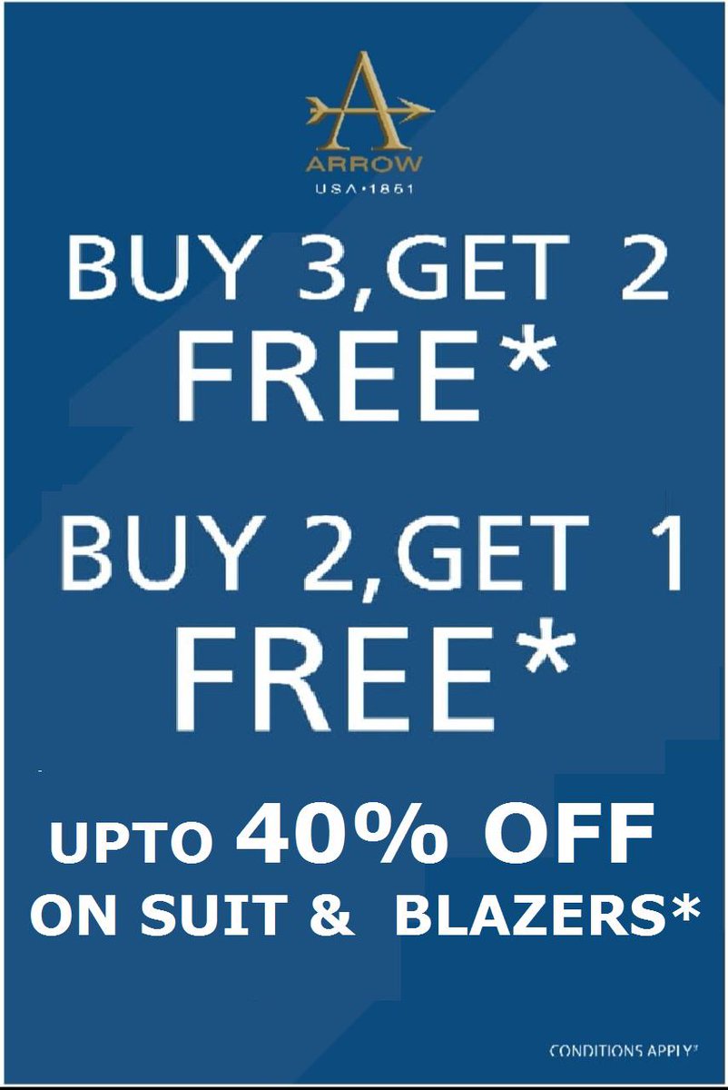 WaveMalls's tweet photo. Offer Alert!!
Buy 3 Get 2 free* & Buy 2 Get 1 Free* , Upto 40% off on Suit & Blazers*
Grab the Deal now only at @arrow1851 Store Wave Mall Lucknow. T&C Apply
#WaveMallLucknow #ArrowLife #ArrowMen #ShopNow #Arrow #Collection #StayClassy #UpdateyourWardrobe.#MensFashion https://t.co/zi0erG7xB3
