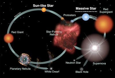 *Black holes can nevertheless be seen as event horizon boundary exceeds the speed of light and nothing escapes from black hole once entered. *White dwarf is ~ 1.2 solar mass of sun, neutron star is ~ 1.4 to 3 solar mass of sun, black hole is above 3 solar mass of sun.