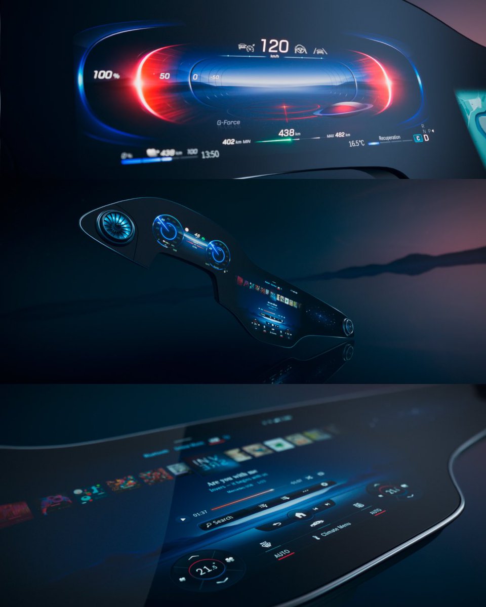 CadimarMercedes's tweet image. Impresionante el 🆕 #MBUX #Hyperscreen del nuevo @MBenzEspana #EQS 🤩 No solo cuenta con un diseño futurista si no que está formado por múltiples displays que se fusionan en uno creando una pantalla curva de más de 141cm de ancho👌
